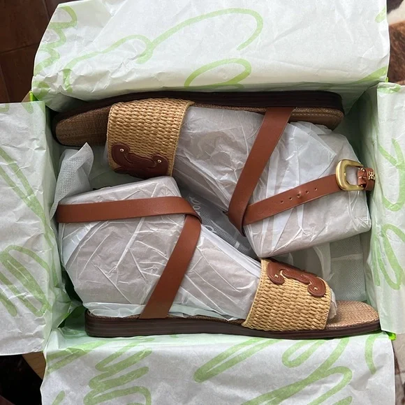 Sam Edelman Ilsie Ankle Strap Sandal Straw Cognac Size 10 - Picture 5 of 14